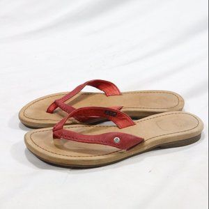 UGG Elyza Red/Tan Leather Thong Flip Flop Slippers